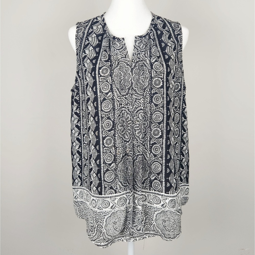 Tommy Hilfiger Blouse Women's M Black White Sleeveless Career Medallion Print